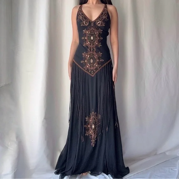 Cache Black Maxi Dress with Bronze Embellishment - Picture 1 of 7